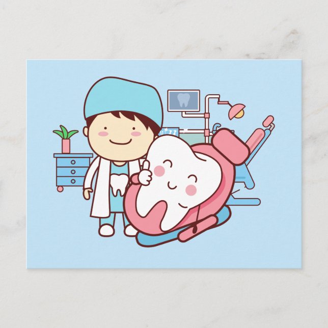 Animated Dentist with tooth Postcard (Front)