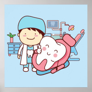 Animated dentist with tooth poster