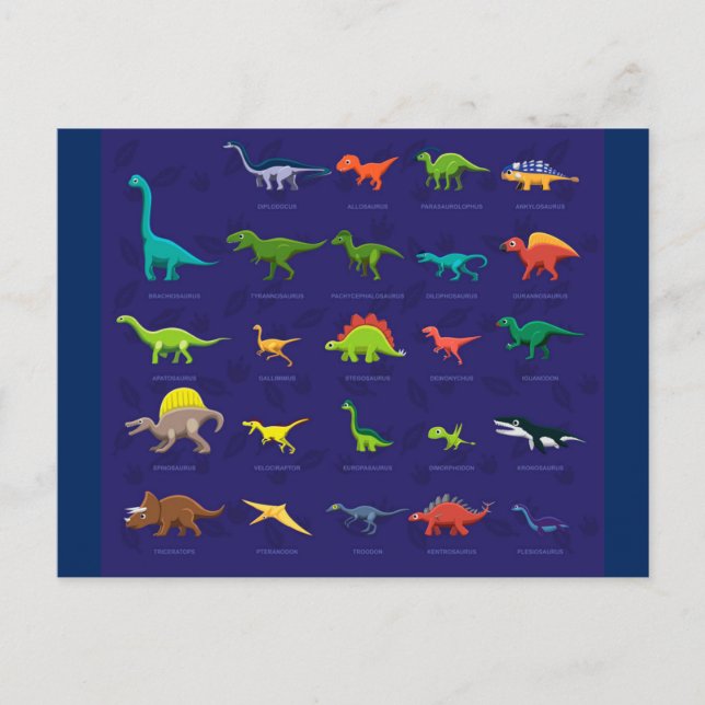Animated Dinosaurs with names underneath Postcard (Front)