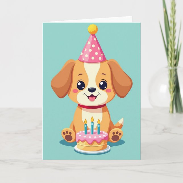 Animated Dog Party Hat Card (Front)