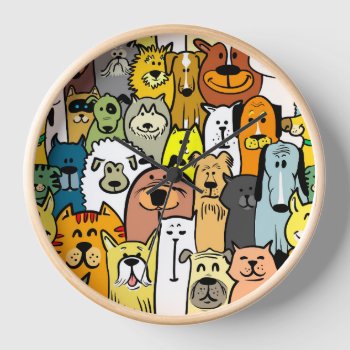 Animated Dogs And Cats Illustrations Clock by paul68 at Zazzle