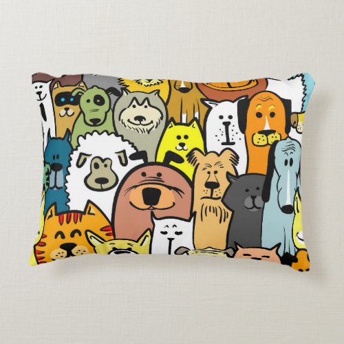 Animated Dogs and Cats illustrations Decorative Pillow