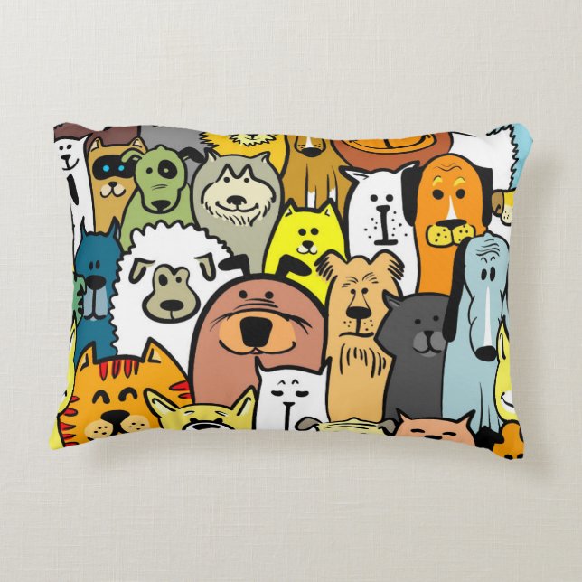 Animated Dogs and Cats illustrations Decorative Pillow (Back)