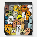 Animated Dogs And Cats Illustrations Drawstring Bag at Zazzle