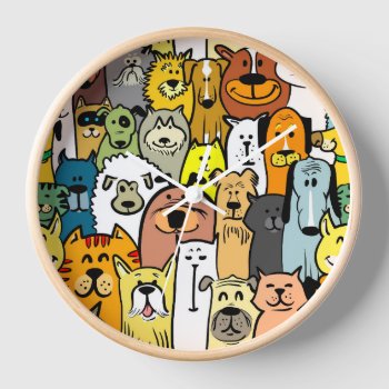 Animated Dogs And Cats Illustrations Round Clock by paul68 at Zazzle