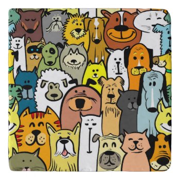 Animated Dogs And Cats Illustrations Trivet by paul68 at Zazzle
