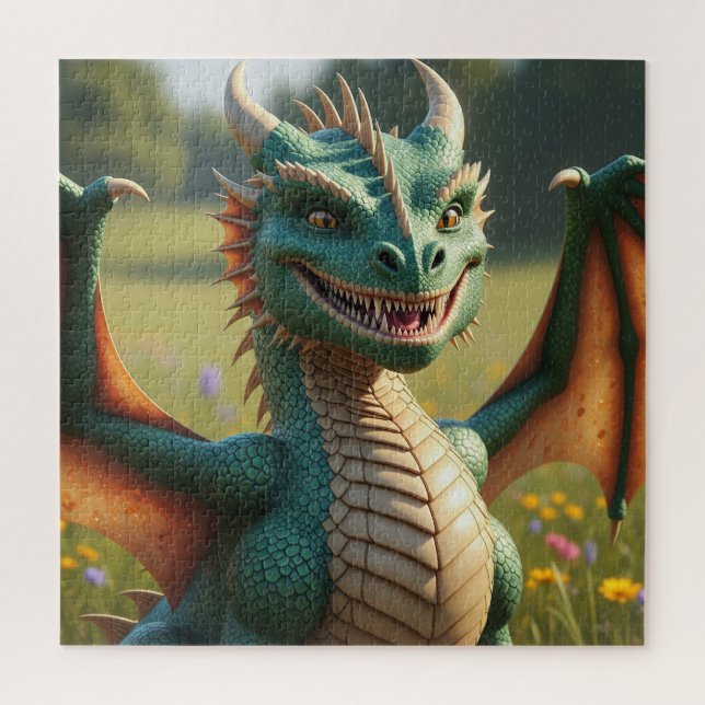 Animated dragon with a playful expression jigsaw puzzle (Vertical)