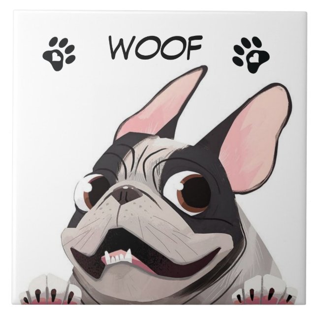 Animated French Bulldog Ceramic Tile (Front)