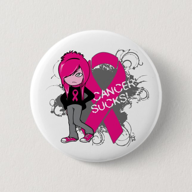 Animated Girl Breast Cancer Sucks Button (Front)