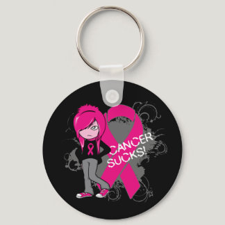 Animated Girl Breast Cancer Sucks Keychain