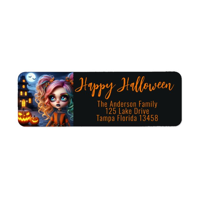 Animated Girl, Haunted House and Pumpkins  Label (Front)