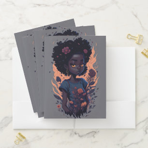 Animated Girl with Flowers and Flames Pocket Folder