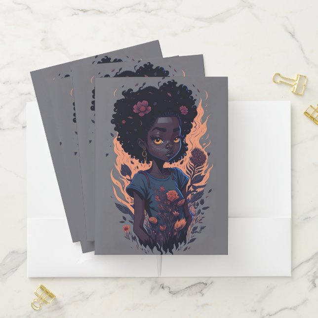 Animated Girl with Flowers and Flames  Pocket Folder (In Situ)