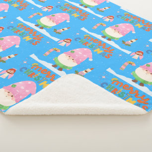 Animated Gnome Merry Christmas Sherpa Blanket