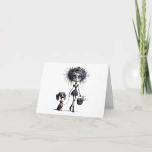 Animated Gothic Girl with Dachshund Any Occasion Card