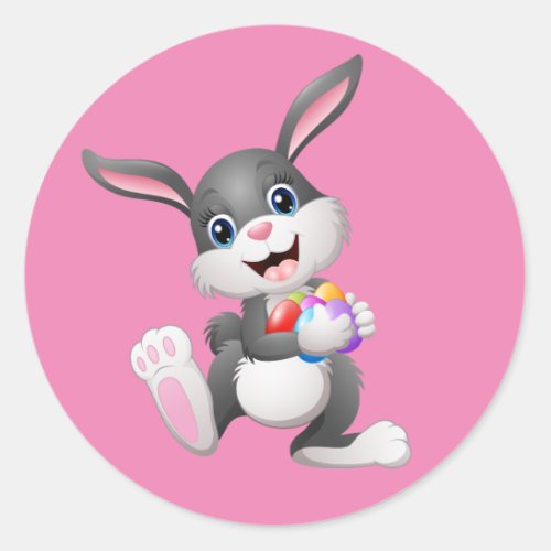 Animated Happy Easter Bunny Classic Round Sticker