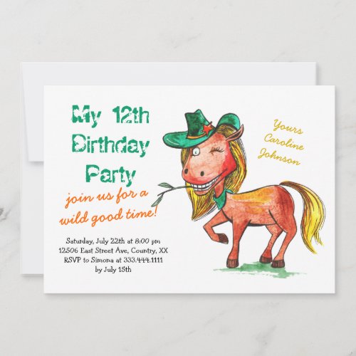 Animated Horse Birthday Party Invitation