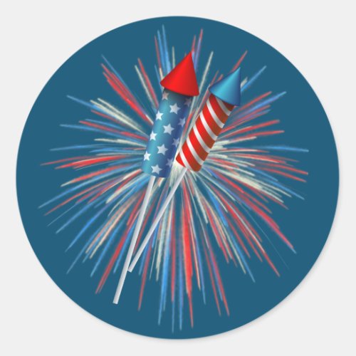 Animated July 4th fireworks and rockets Classic Round Sticker