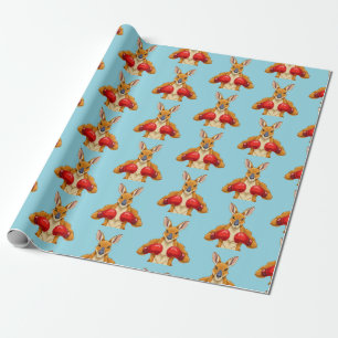 Animated kangaroo with red boxing gloves  wrapping paper