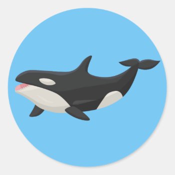 Animated Orca Whale Classic Round Sticker by paul68 at Zazzle