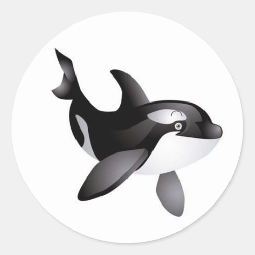 Animated Orca Whale round stick Classic Round Sticker