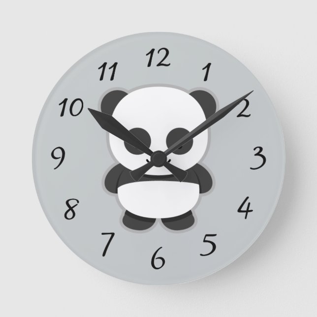 Animated Panda Bear Round Clock (Front)