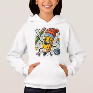 Animated Pencil Character - Playful Art Hoodie