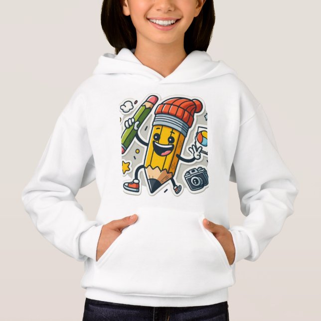 Animated Pencil Character - Playful Art Hoodie (Front)