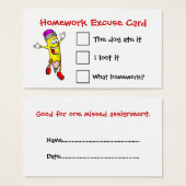 Animated Pencil Homework Excuse Cards (Front & Back)
