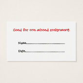 Animated Pencil Homework Excuse Cards (Back)