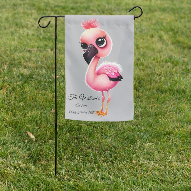 Animated Pink Flamingo Garden Flag (In SItu)