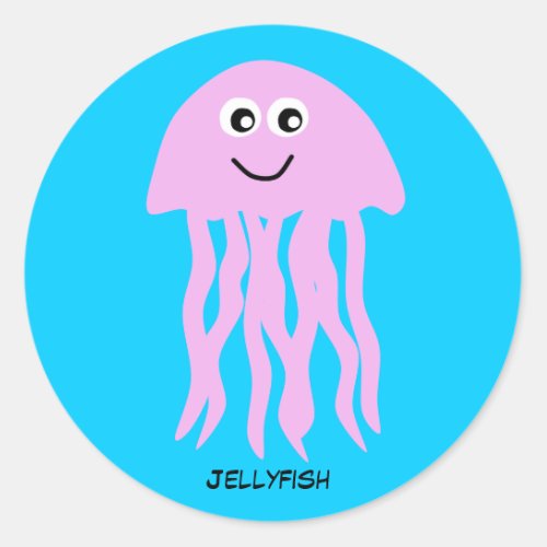 Animated Pink Jellyfish Classic Round Sticker