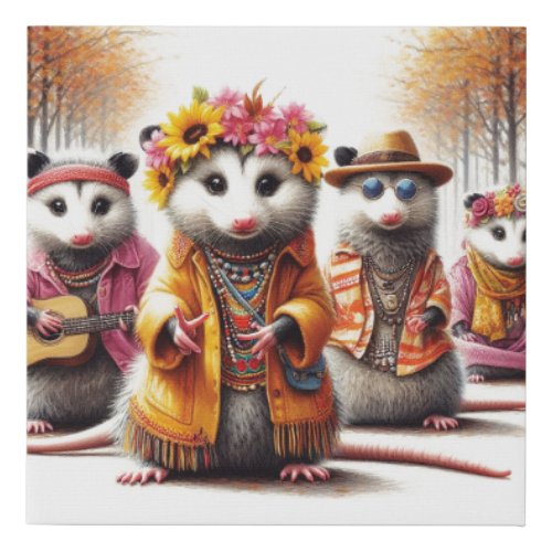 Animated Possum Rock Band  Faux Canvas Print