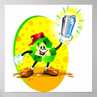 Animated recycling symbol with aluminum can poster