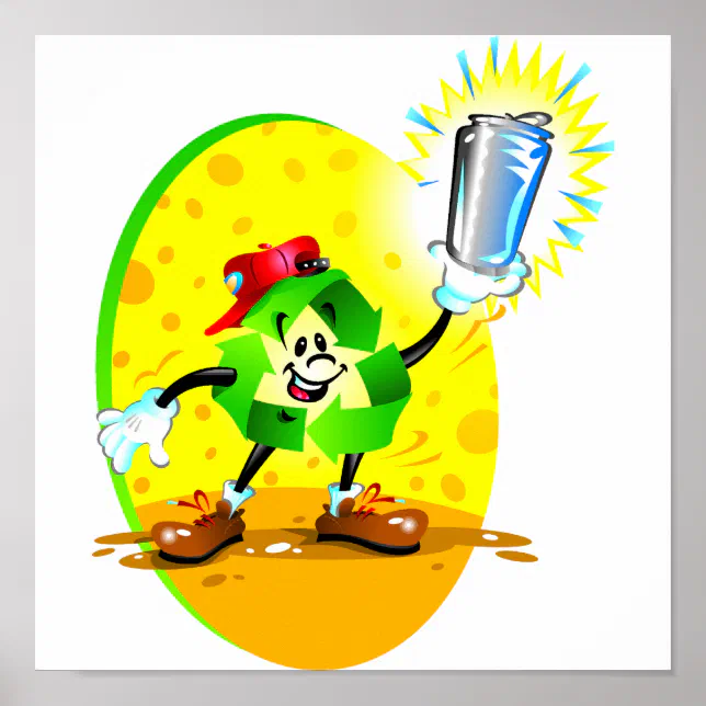 Animated recycling symbol with aluminum can poster | Zazzle
