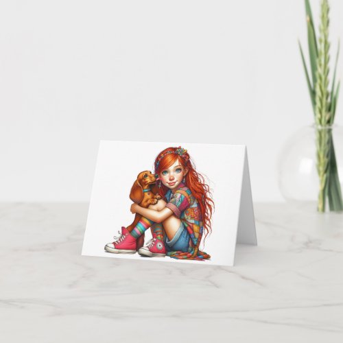 Animated Red Head with Dachshund Any Occasion Card