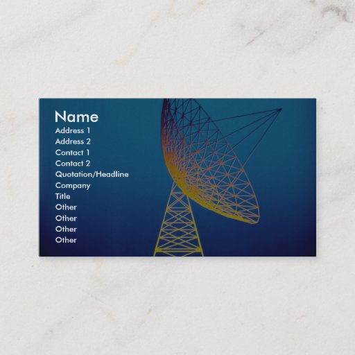 Customizable Animated satellite dish over blue background business card