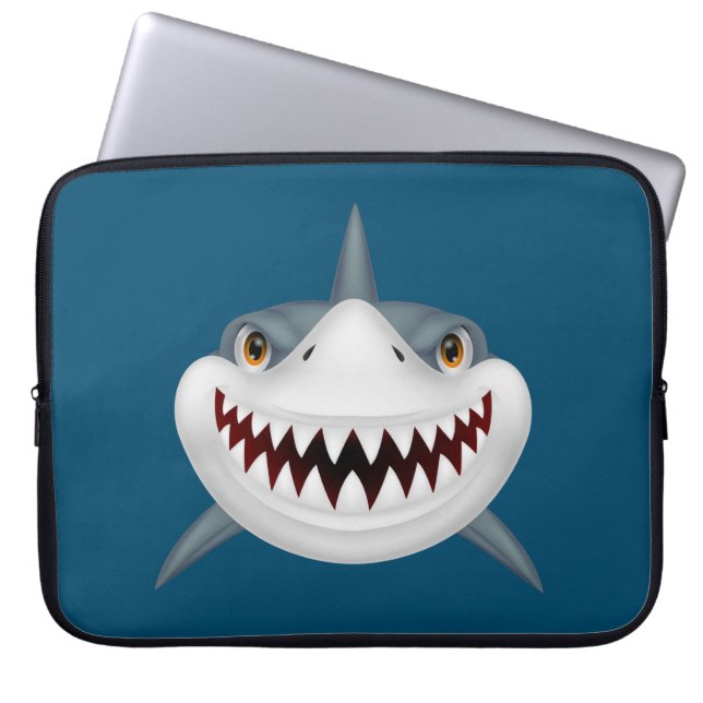 Animated Scary Shark Face Laptop Sleeve (Front)