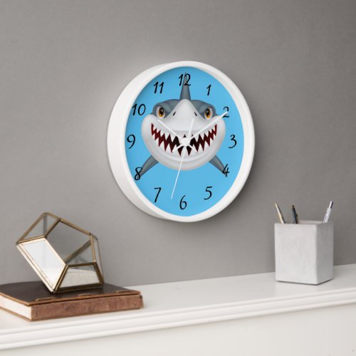 Animated Scary Shark Face round clark Clock