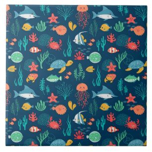 Animated Sea Life background patterns Ceramic Tile