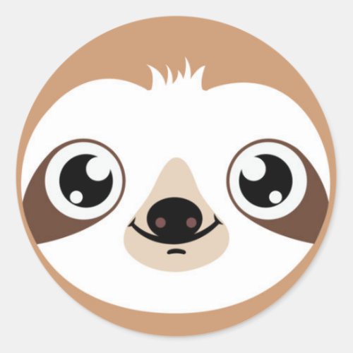 Animated Sloth Face Classic Round Sticker