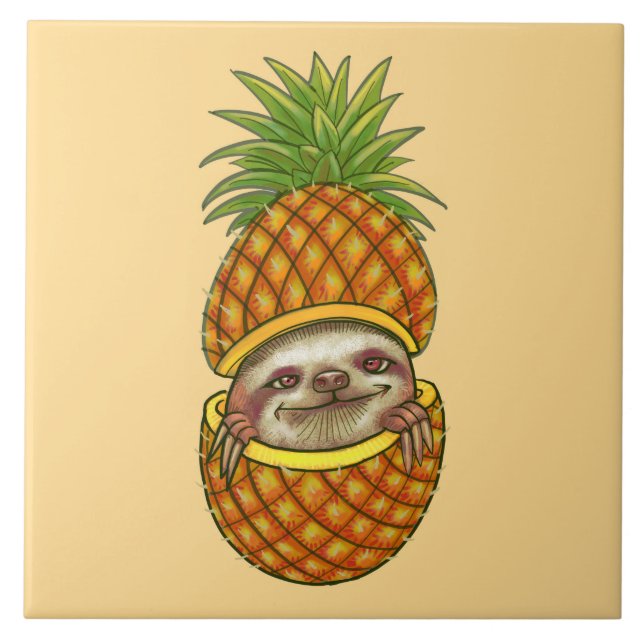 Animated Sloth In Pineapple Ceramic Tile (Front)