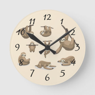 Animated Sloths Round Clock