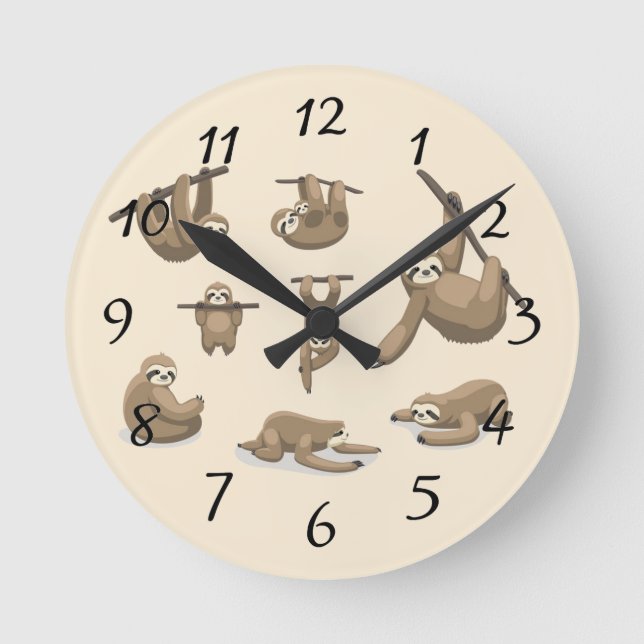 Animated Sloths Round Clock (Front)