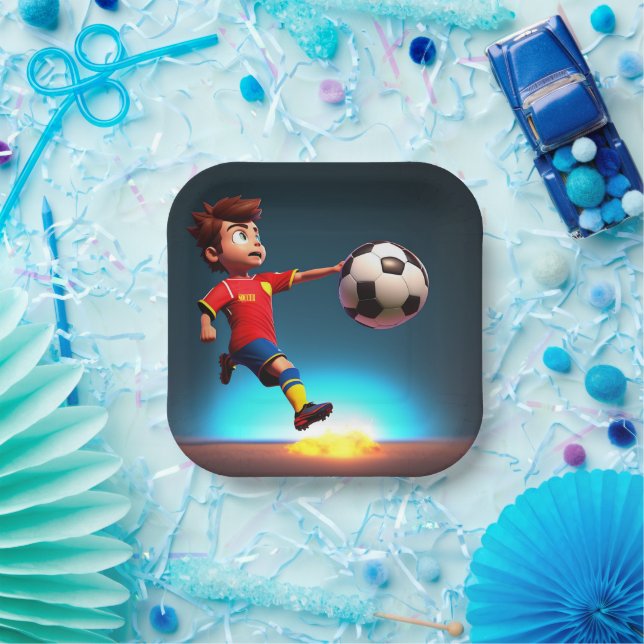 Animated Soccer Player With Ball,  Paper Plates (Party)
