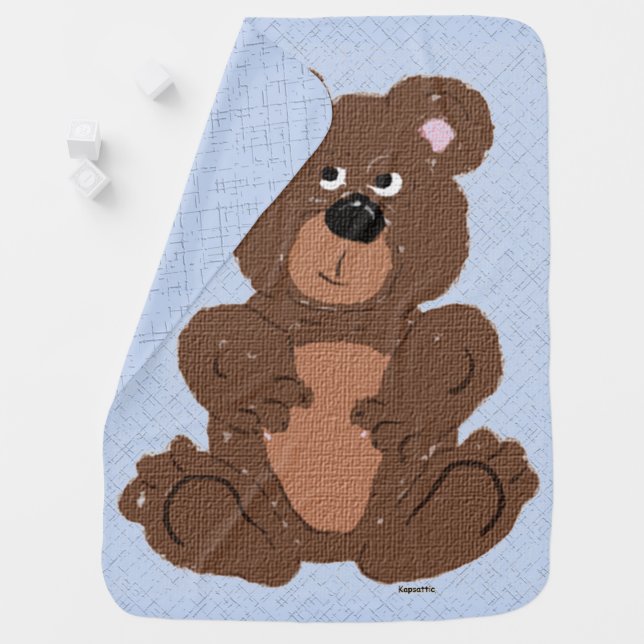 Animated Teddy Bear with Blue Background Swaddle Blanket (In Situ)