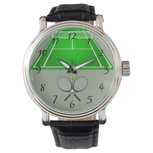 Animated Tennis Court and rackets Large Clock Watch