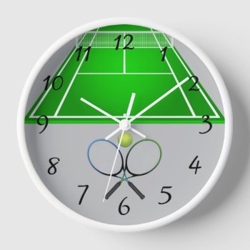 Animated Tennis Court And Rackets Round Clock by paul68 at Zazzle