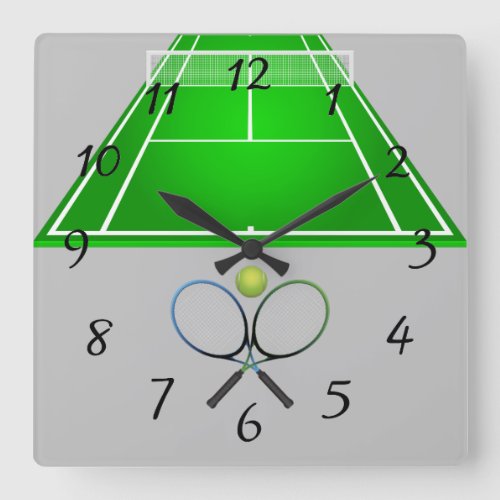 Animated Tennis Court and rackets Square Wall Clock