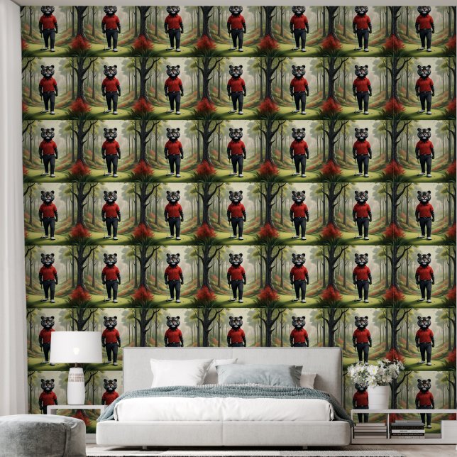 Animated Tiger Playing Golf In The Woods, Wallpaper (Bedroom)